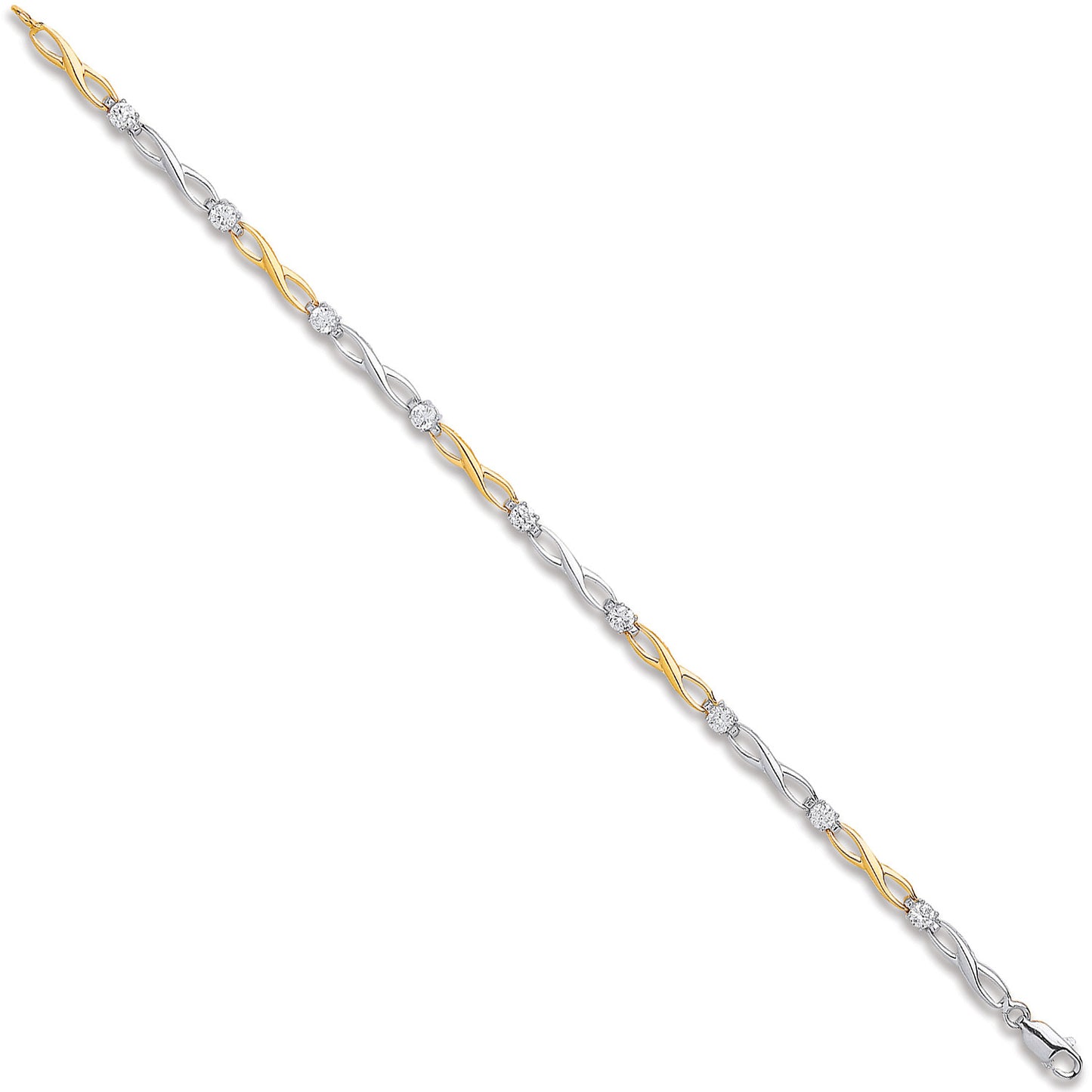 W & Y/G Figure of 8 link with CZ's Ladies Bracelet