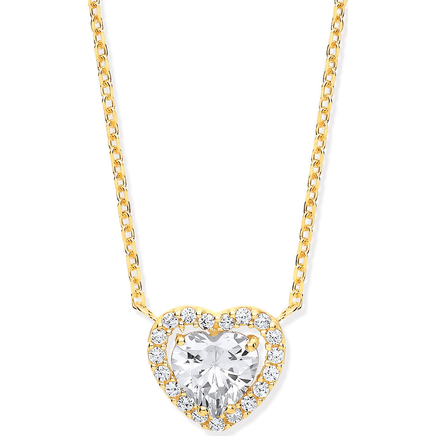 Y/G Heart Halo Style CZs Pendant on 18" Chain