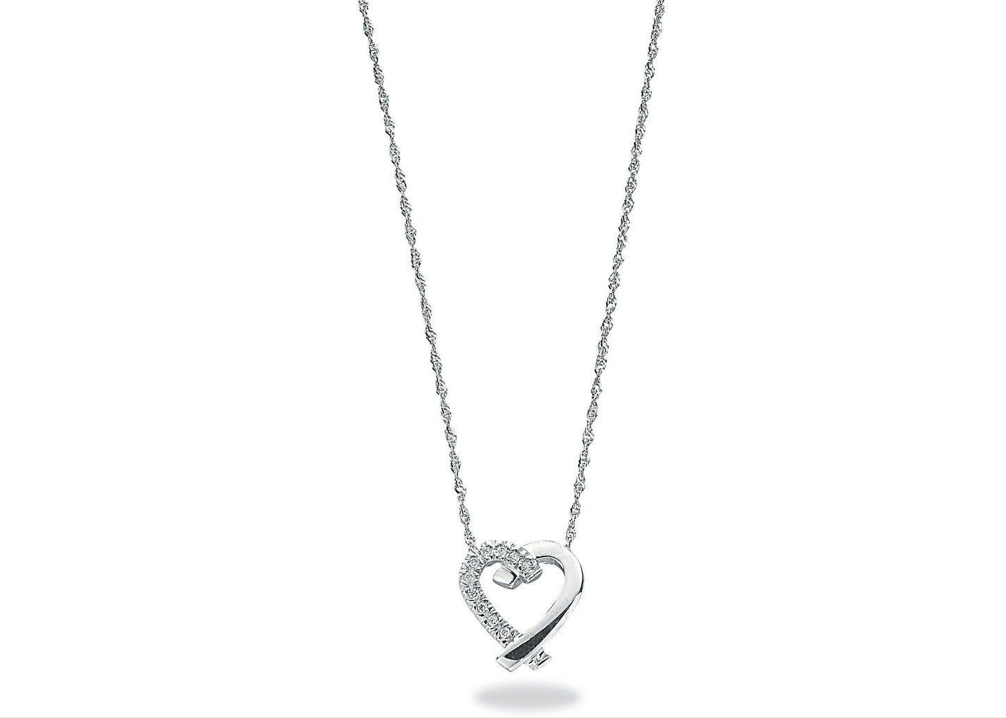 9ct White Gold 0.05ct Diamond Heart Pendant with 18in/45cm Chain