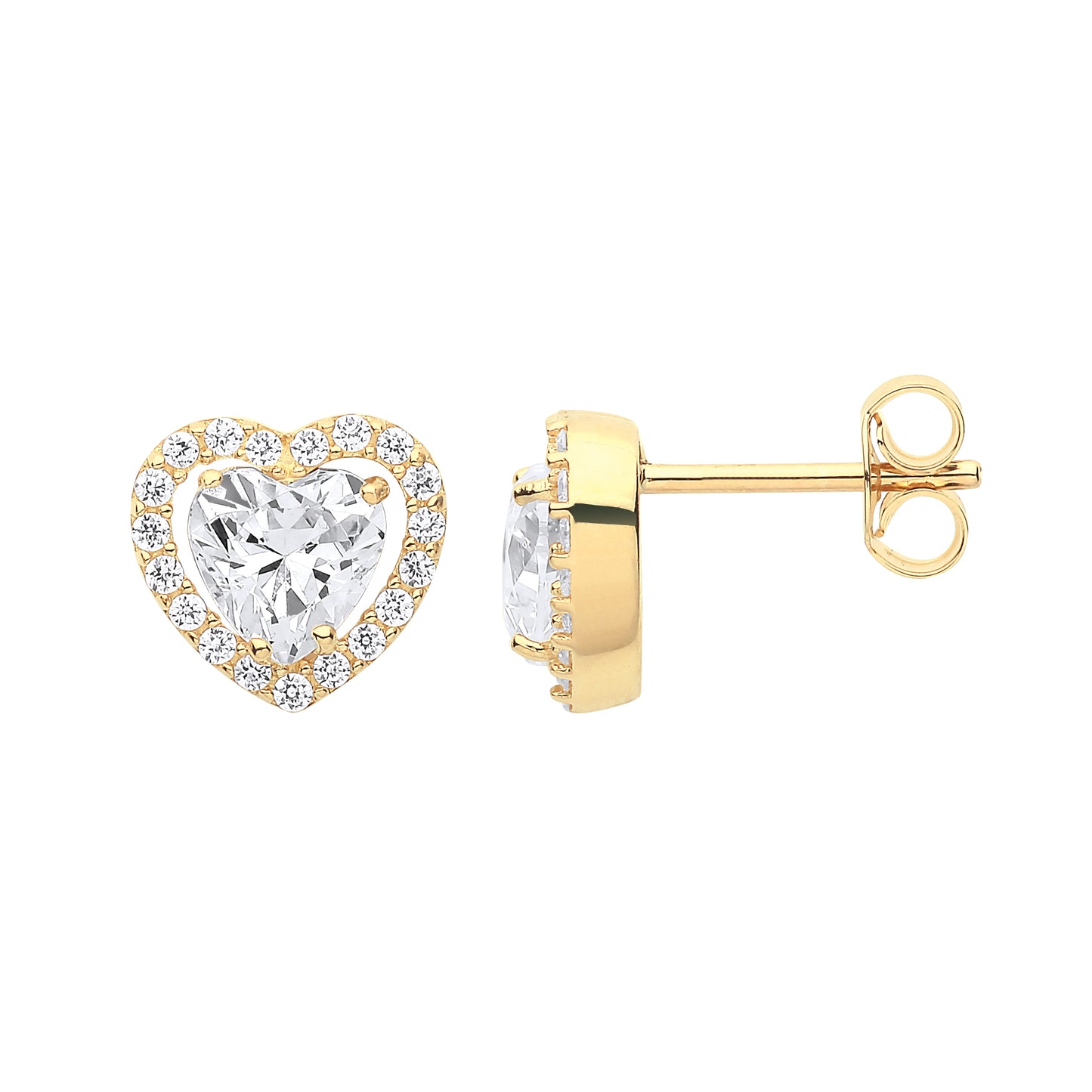 Y/G Heart Halo Style CZ Stud Earrings