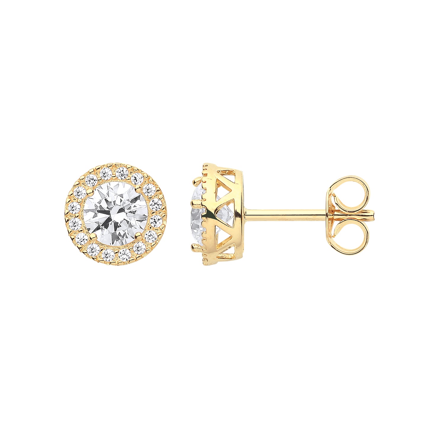 Y/G 8mm Round CZ Halo Stud Earrings