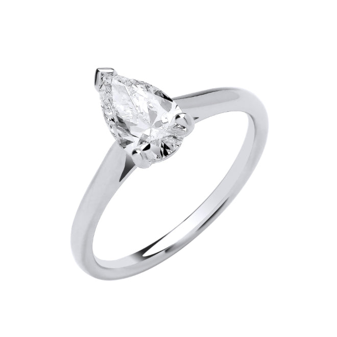18ct White Gold 1.00ctw Pear Cut LAB GROWN Diamond Ring IGI Certified
