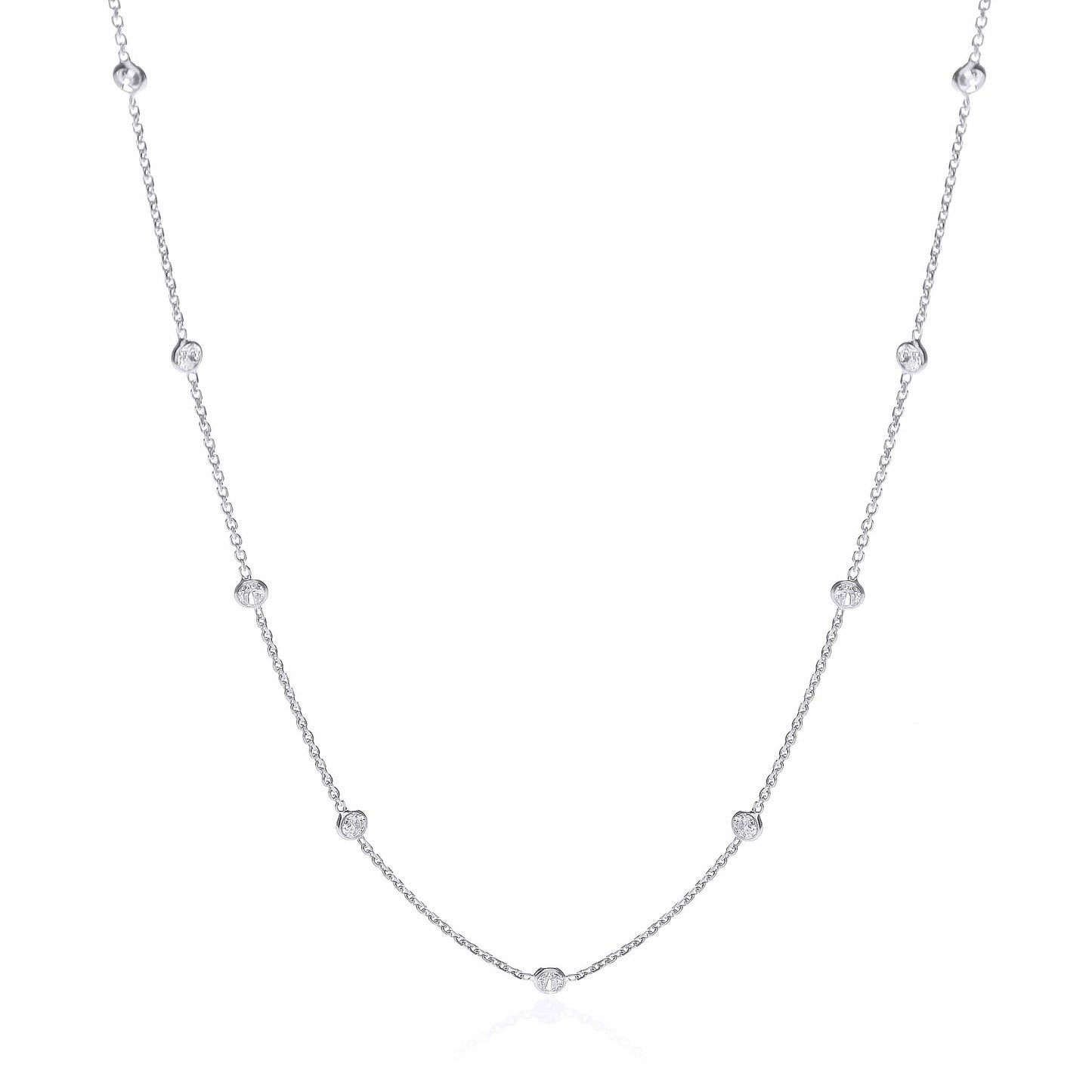 Silver Rh.Plated Rubover 11 Cz's Necklace 18"