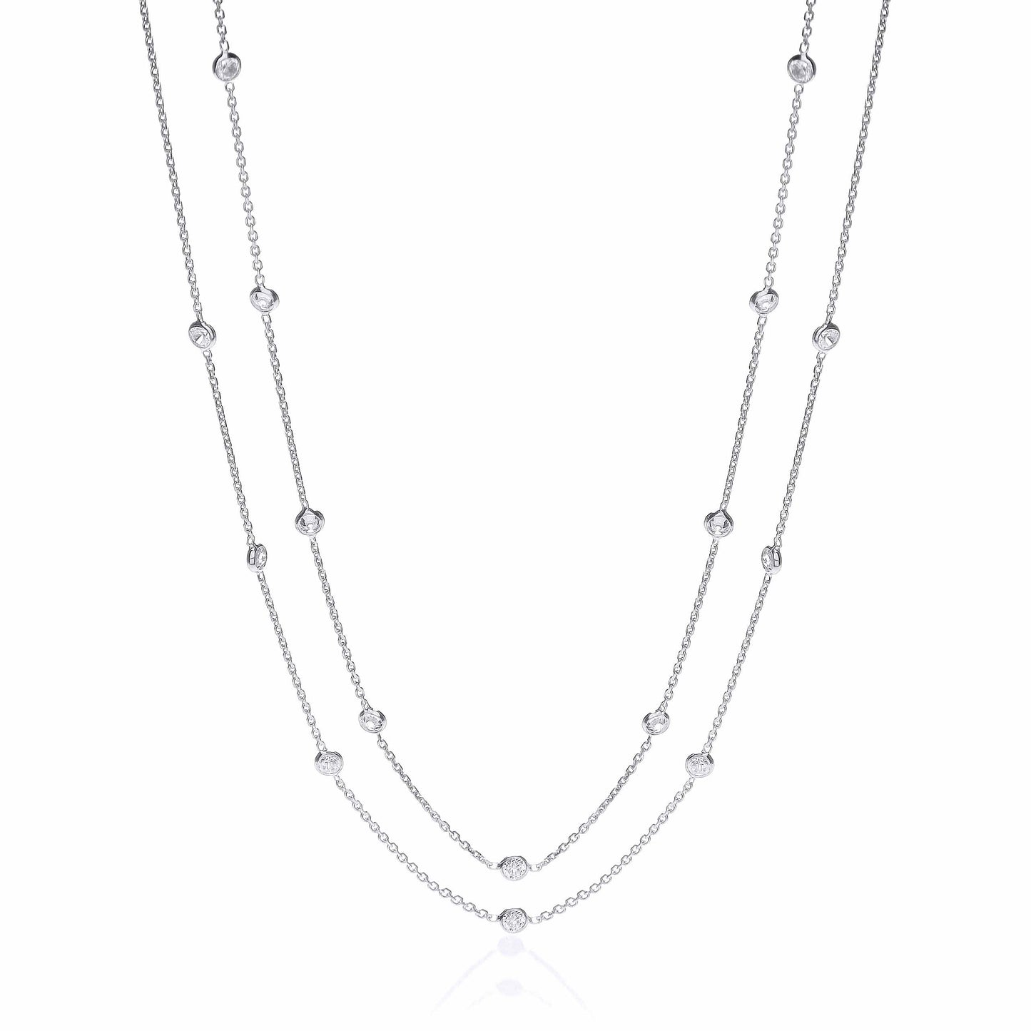 Silver Rubover 23 Cz's Necklace 38"