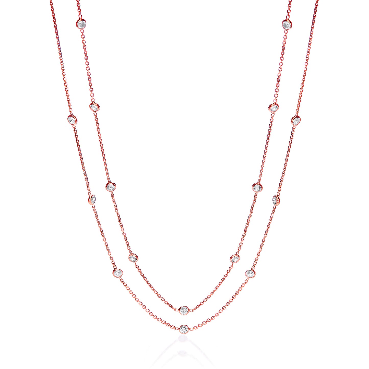 Rose Coated Rubover 23 Cz's Necklace 38"