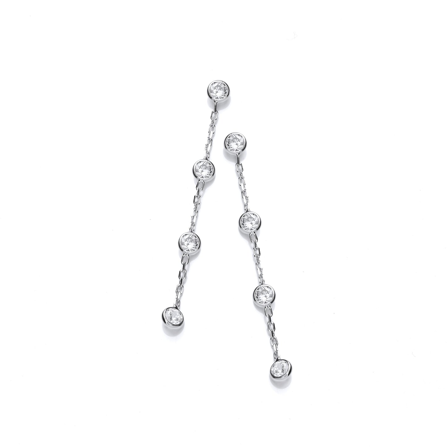 Silver Rubover Clear Cz's Drop Earrings