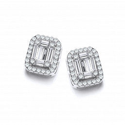Baguettes Style Silver Stud Earrings