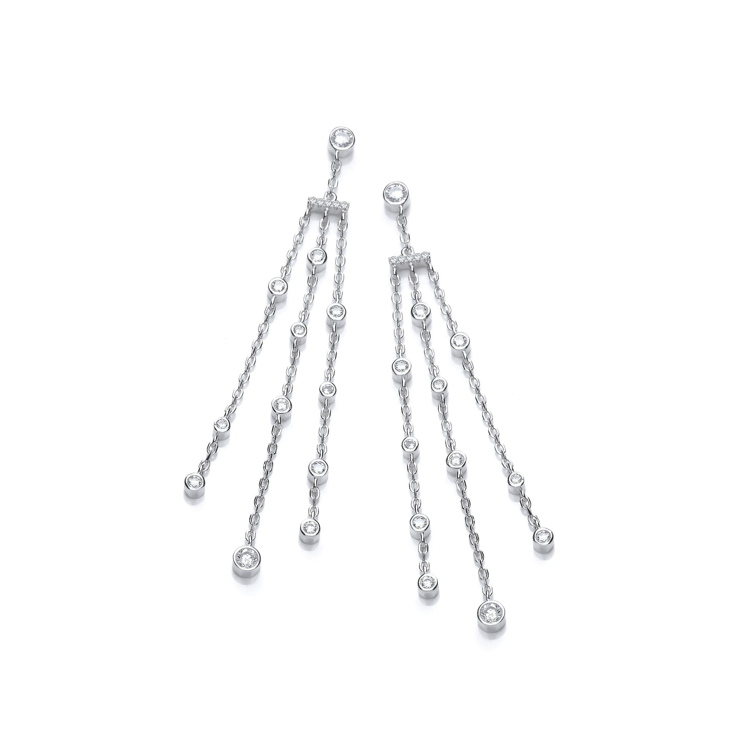 Three Strings with Rubover CZs Silver Drop Earrings