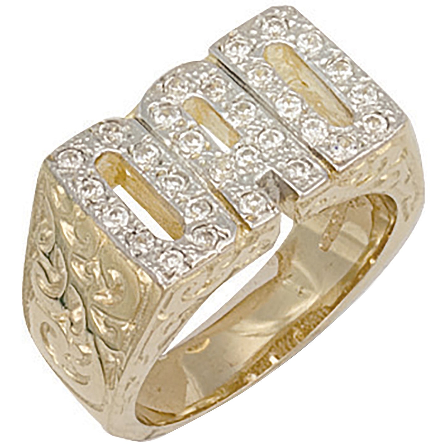 Y/G Cz Barked Sides Dad Ring