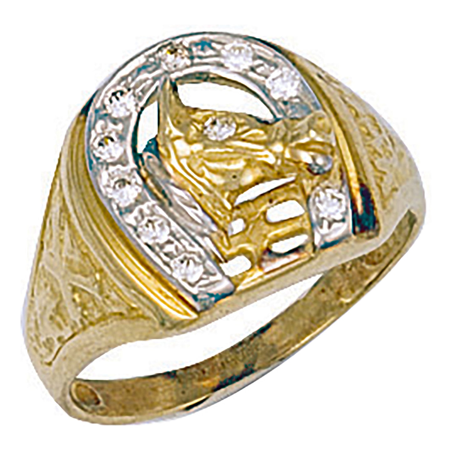 Y/G Horse Shoe & Head Cz Ring