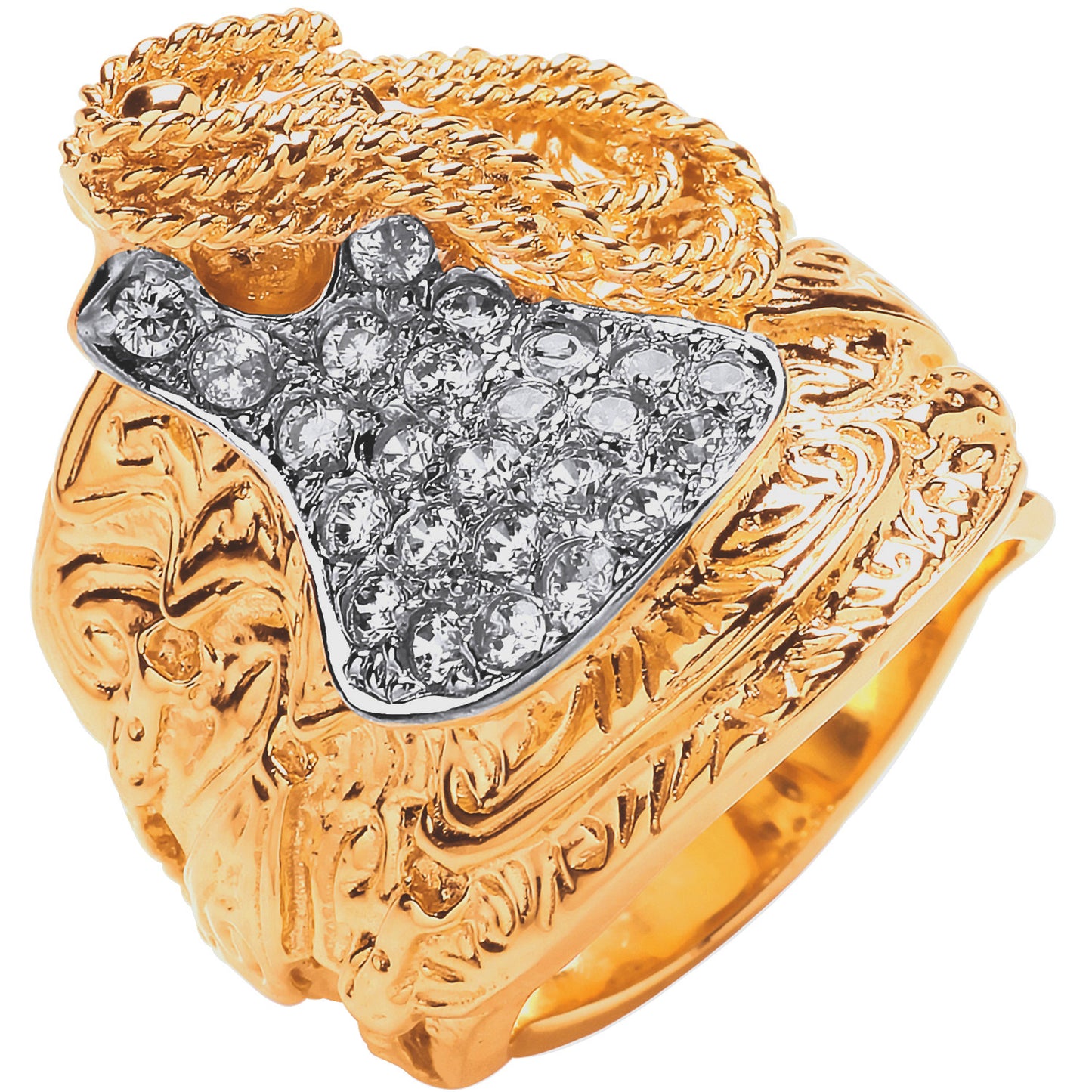 Y/G CZs Saddle Gents Ring