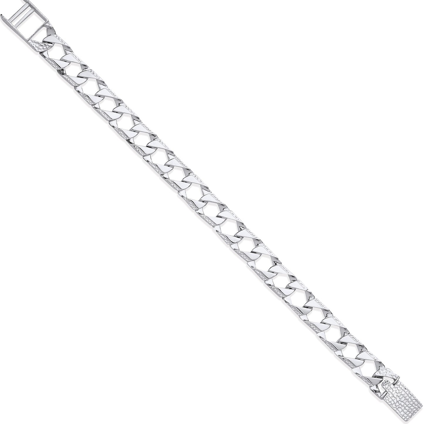 Silver 8mm Square Curb Ribbed Edge Link Gents Bracelet