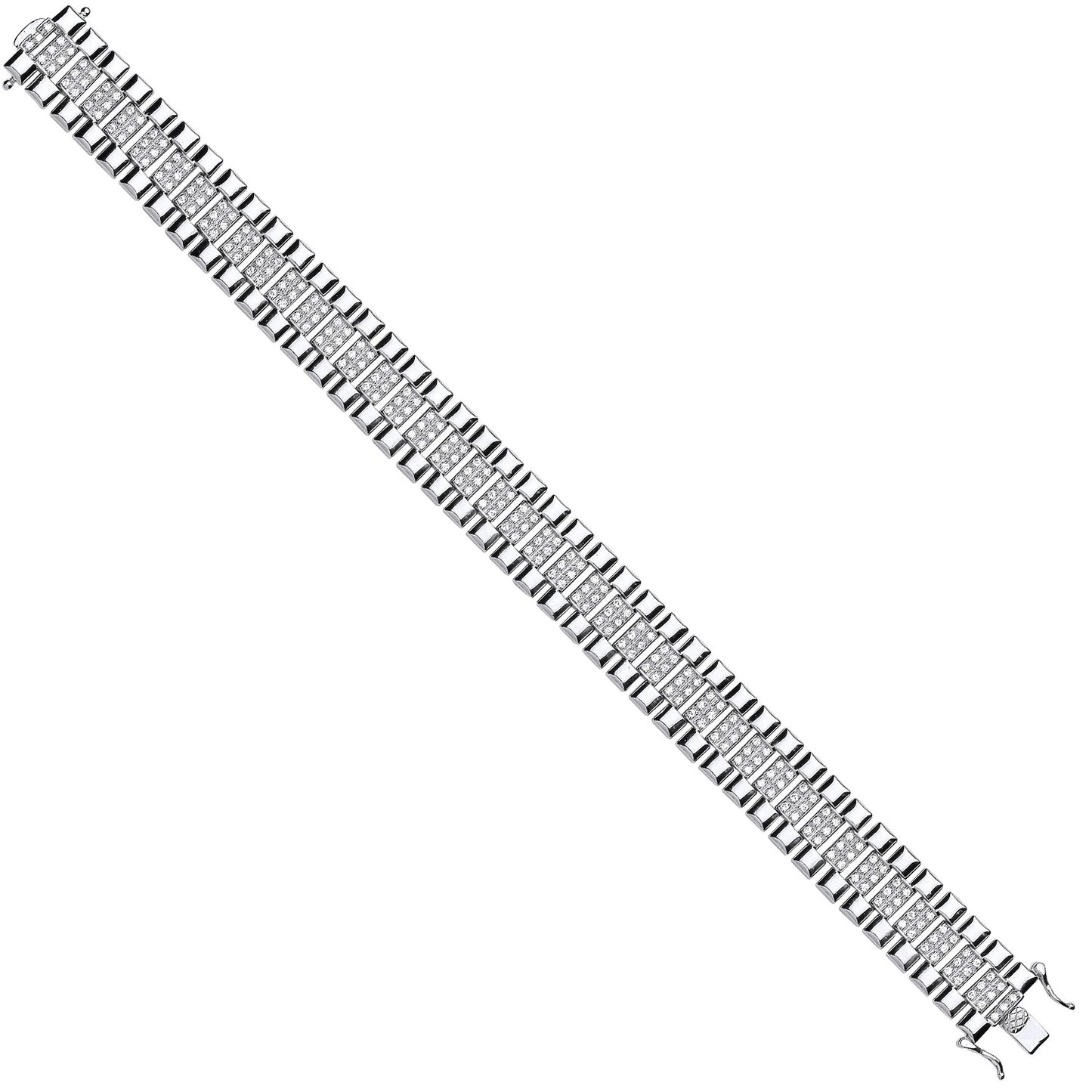 Silver 15mm Fancy Cz Link Gents Bracelet
