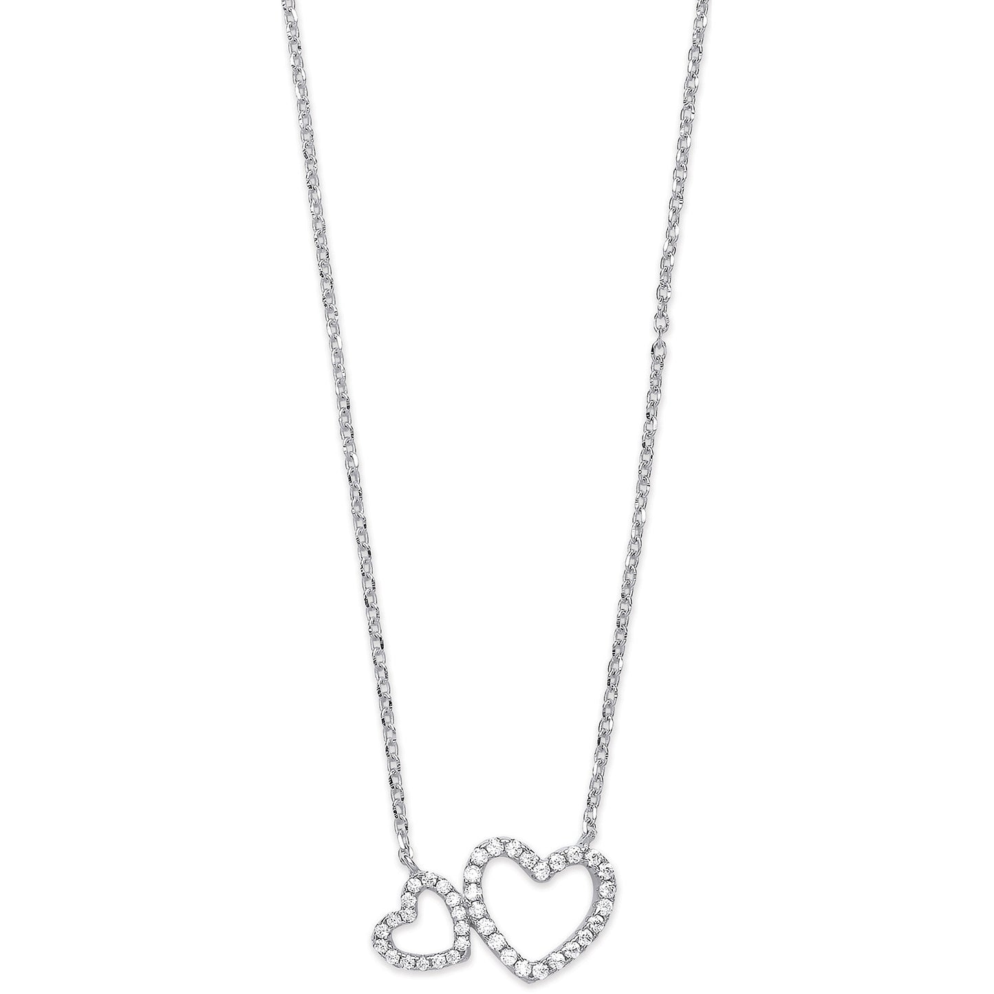 Silver Cz Hearts 16" Necklace