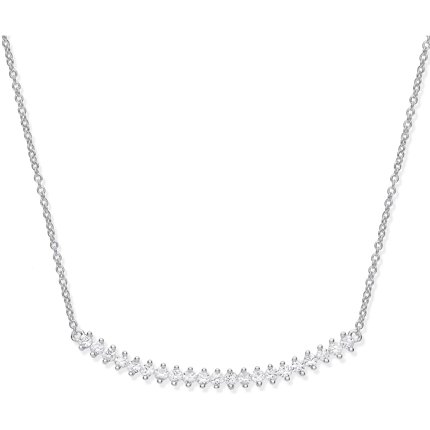 Silver Chic Curved Bar CZ 17" Necklace