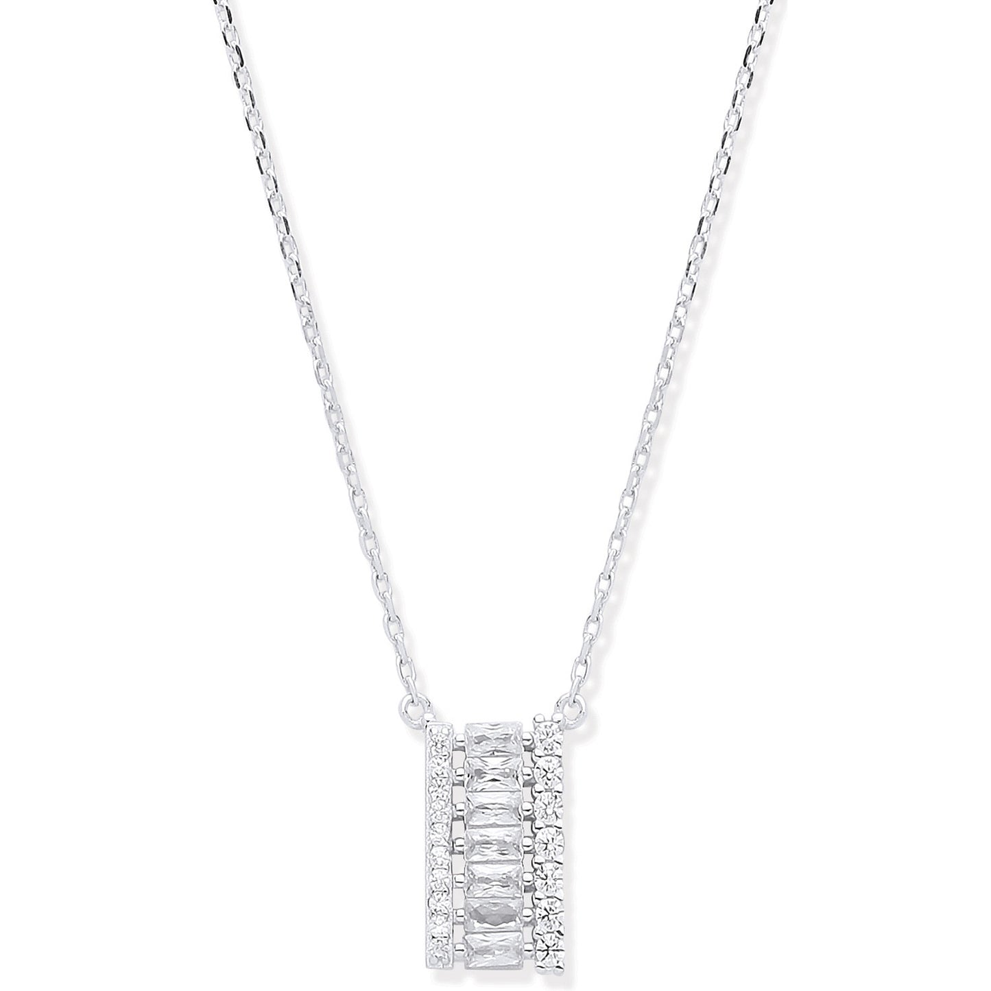 Silver Asymmetric CZ Pendant Necklace 16"