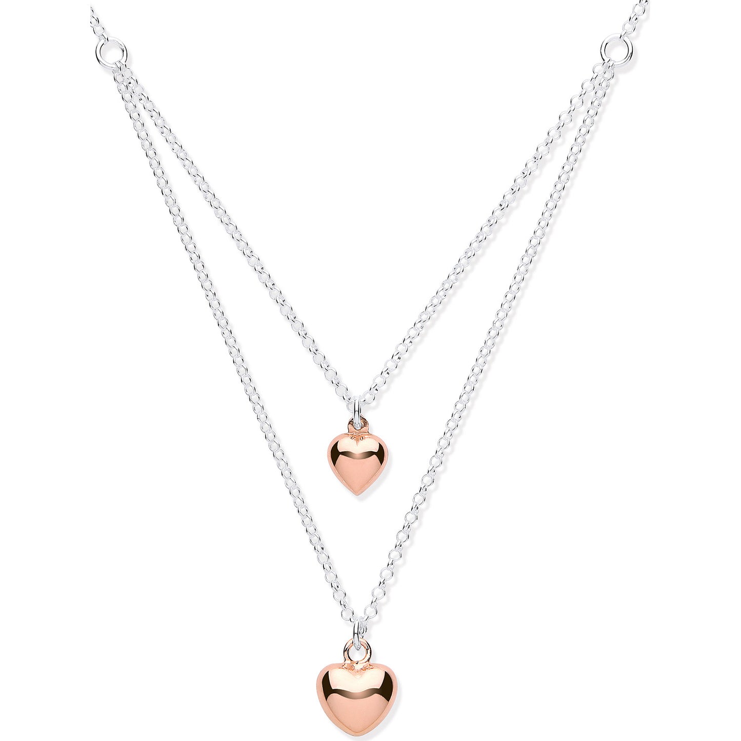 Silver & RG Hearts Necklace 16"