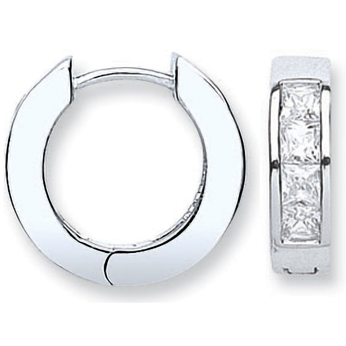 Silver Cz Princess Cut Huggies