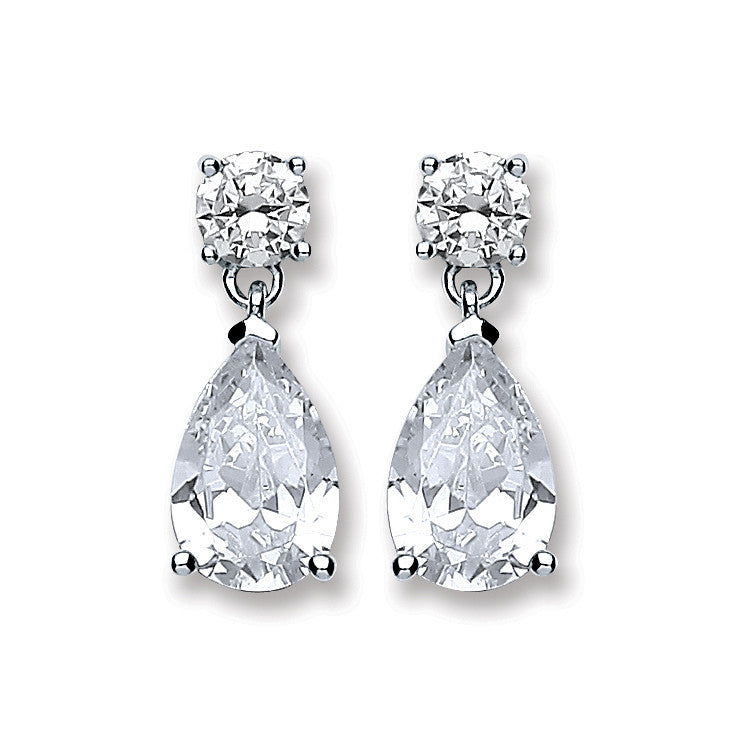 Silver Cz's Teardrop Earrings