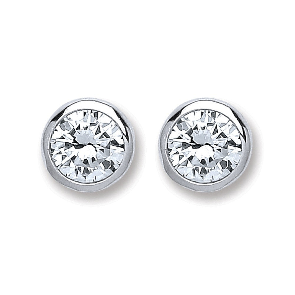 Silver Rd. Bril. Cut Rub Over Setting 6mm Cz Stud