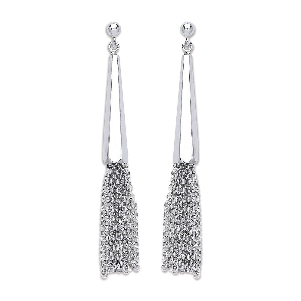 Silver Drop with Tassel Earrings