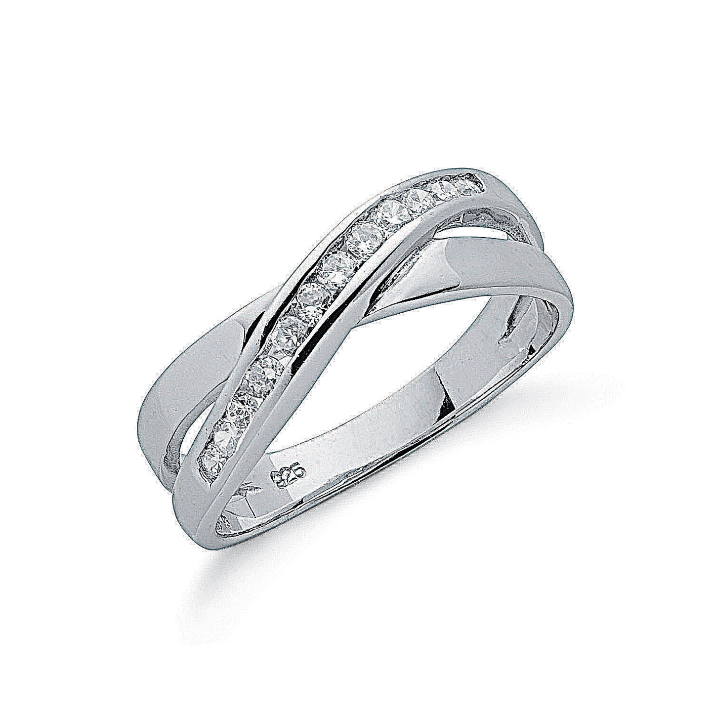 Silver Cross Over Cz Ring