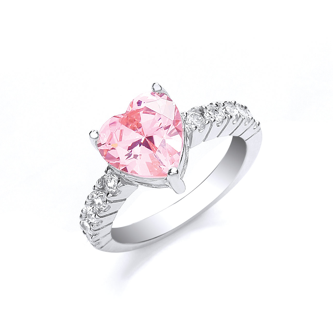 Silver Pink Heart with Cz Shoulder Ring