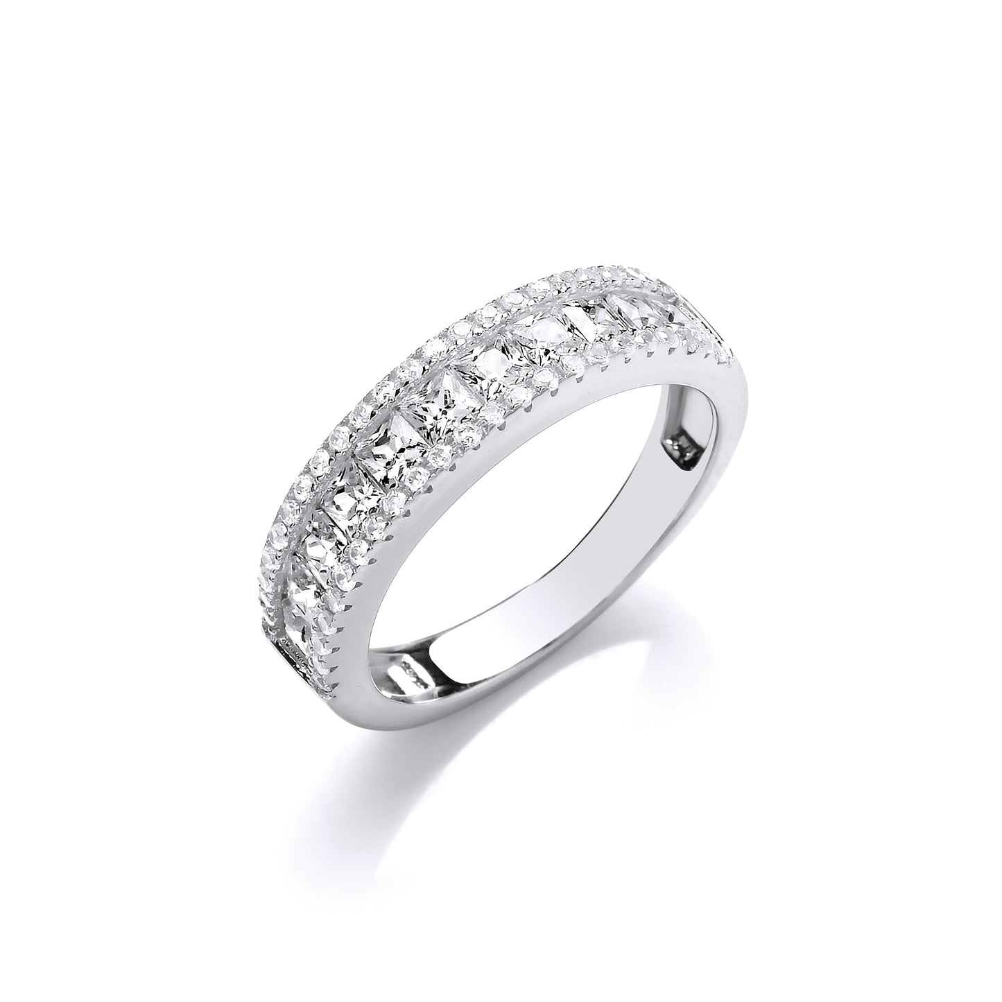 Silver Princess Cut & Round CZs Half ET Ring
