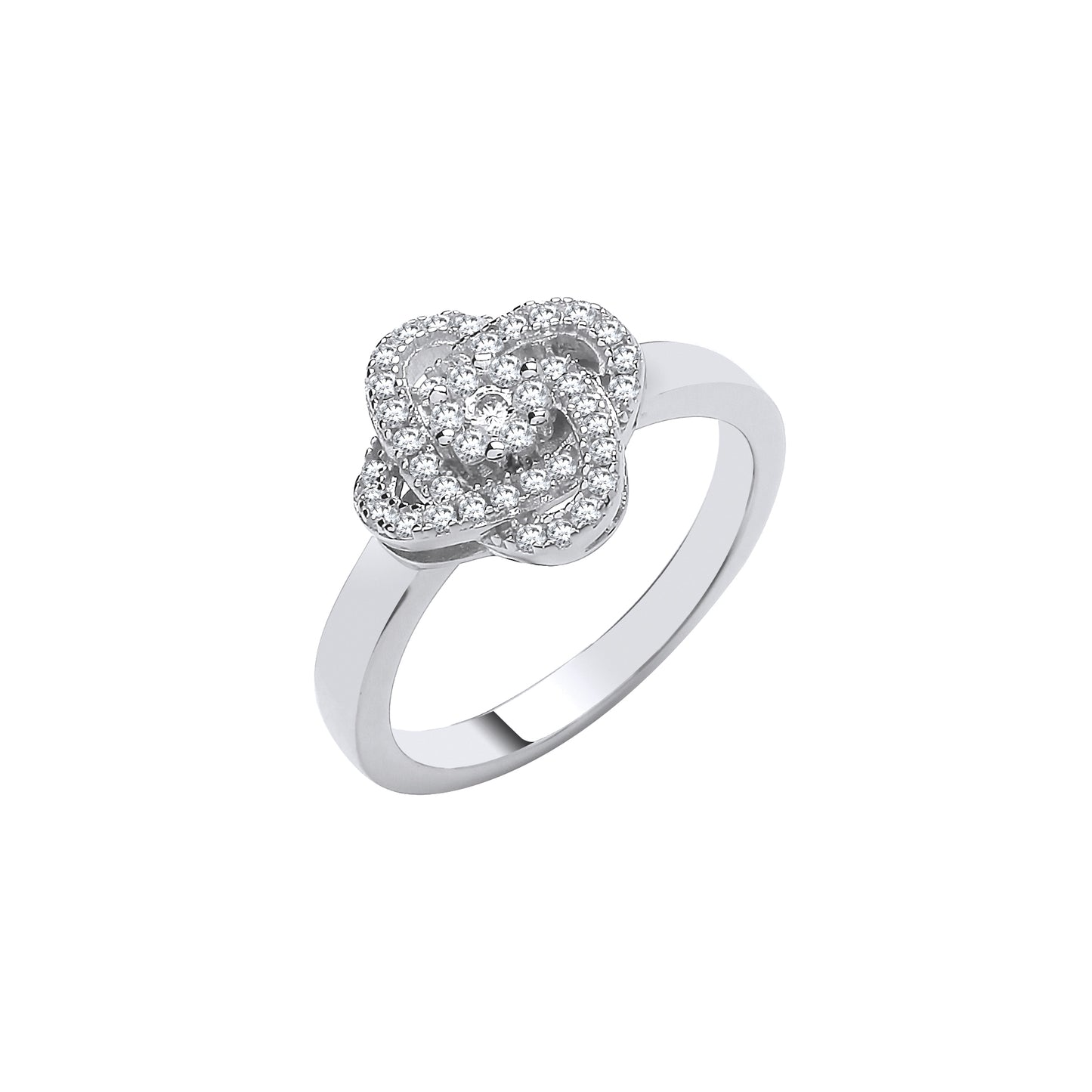 Silver Rose Flower Cz Ring