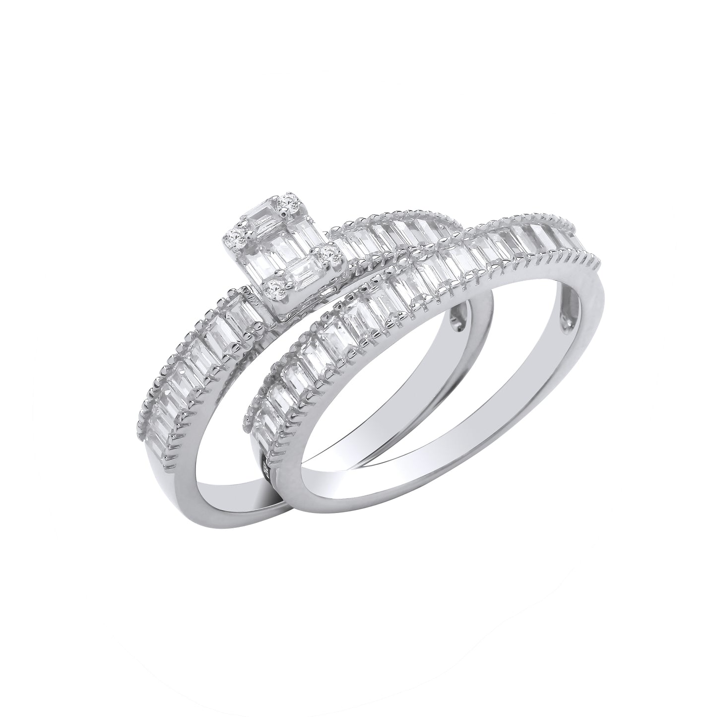 Silver Bridal Set Baguette CZs Half ET Rings