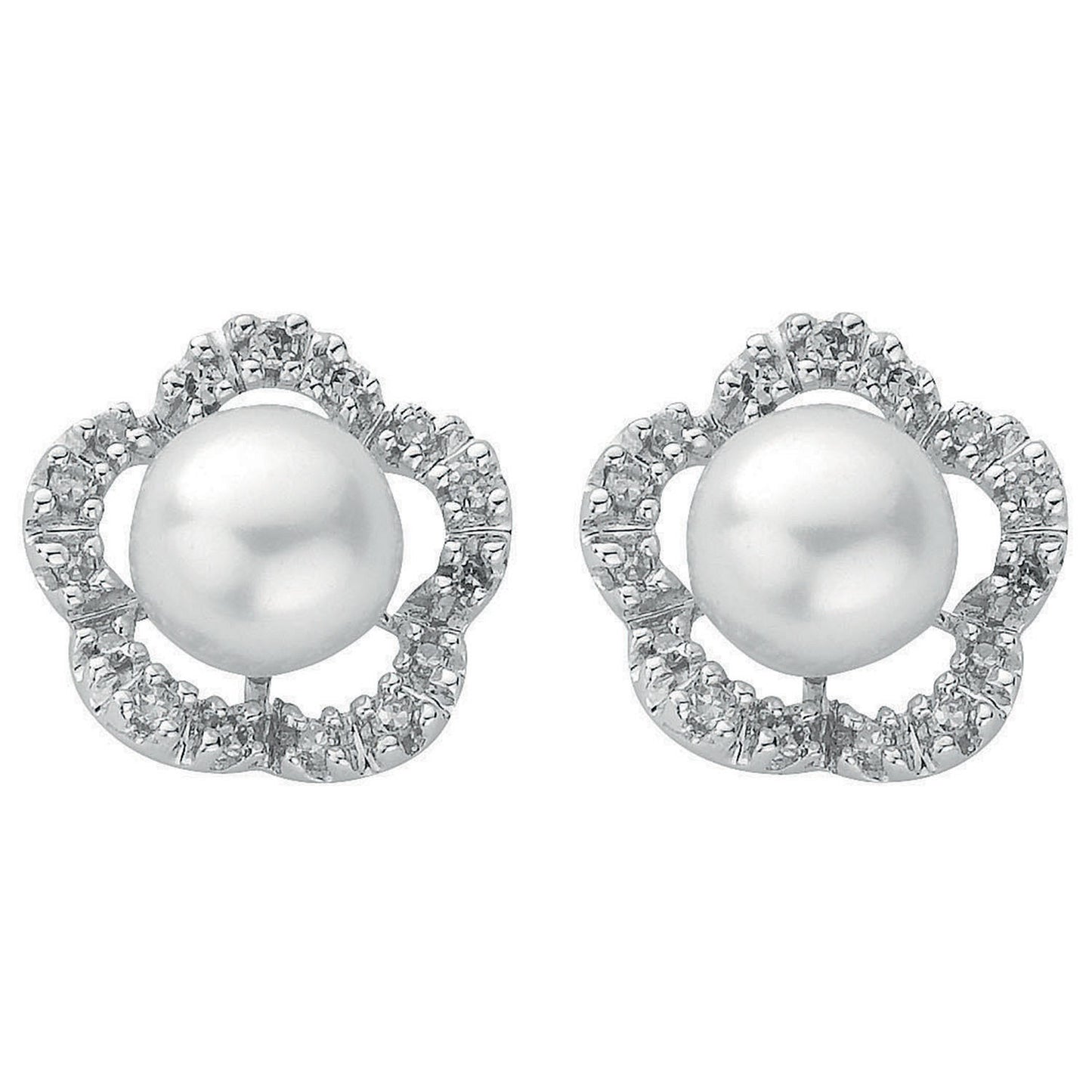 9ct White Gold 0.17ct Diamond & Pearl Stud Earrings