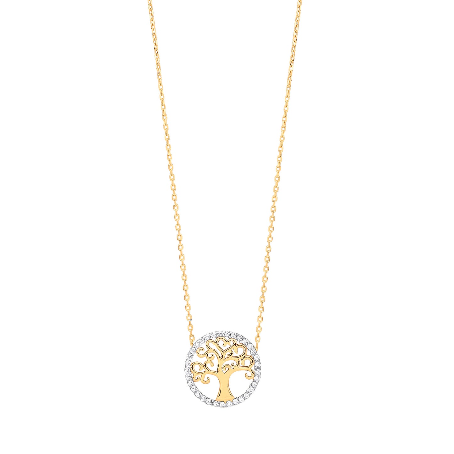 Y/G Tree of Life CZ, 18" Necklace