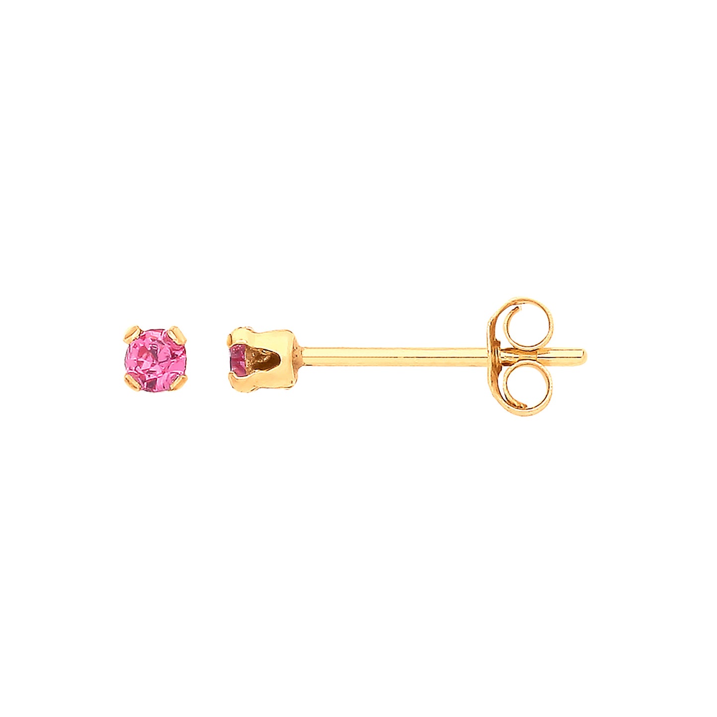 9ct Y/G 2mm Claw Set Pink Crystal Studs