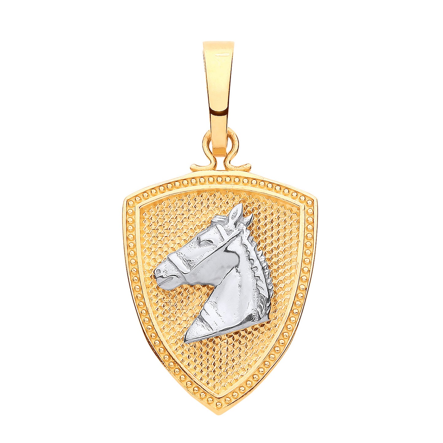 Y W/G Horse Head & Shield Pendant