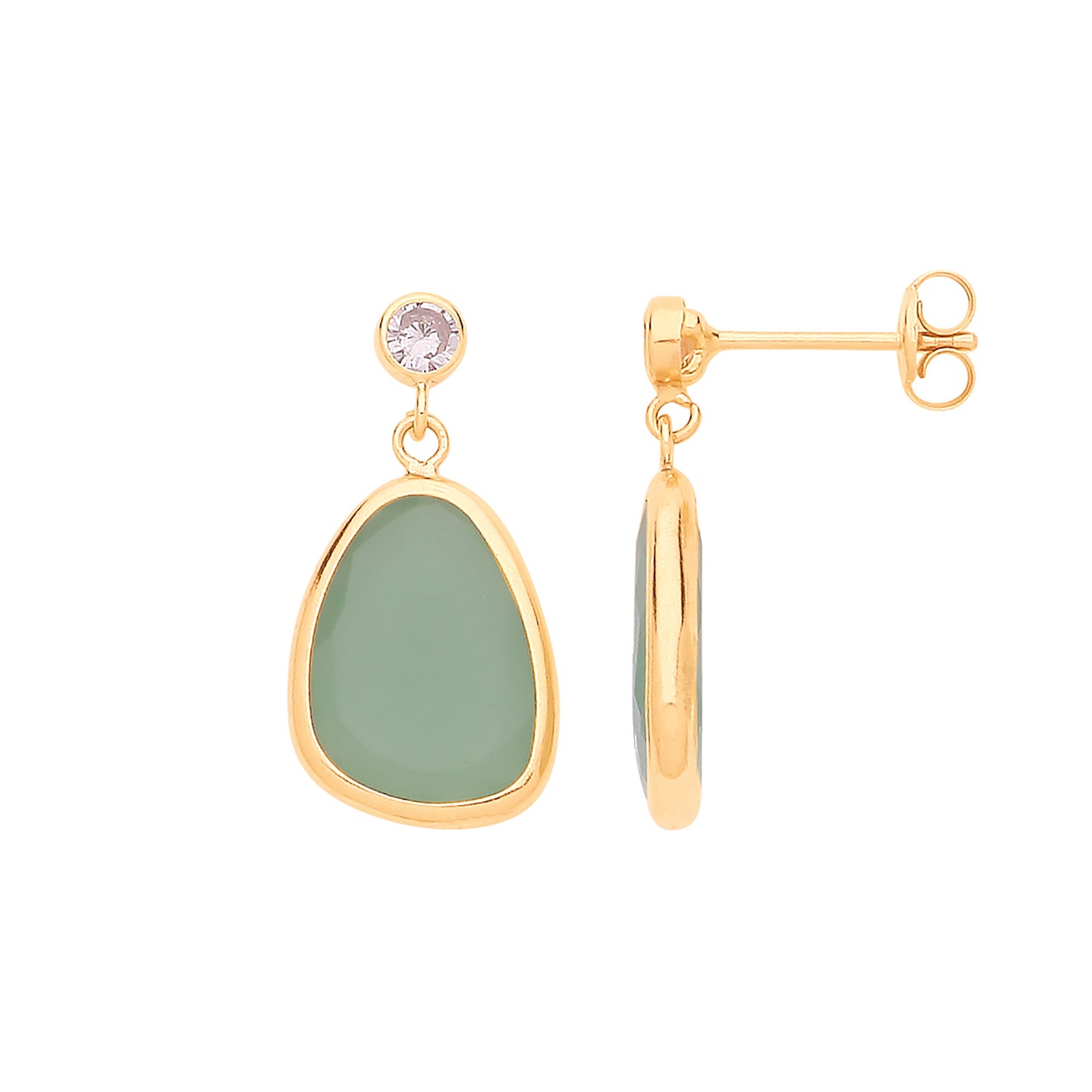 9ct Y/G CZ and Green Glass Drop Studs