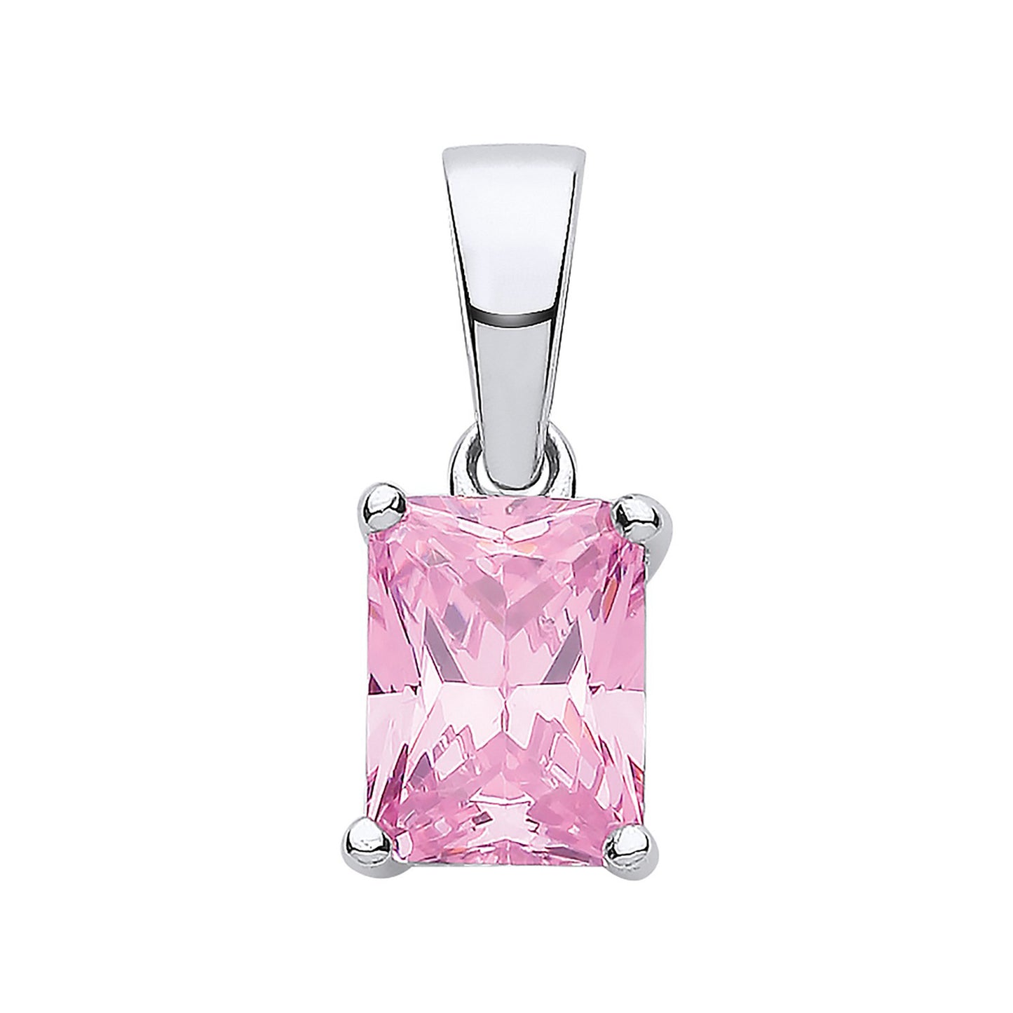 Silver PINK CZ Emerald Cut Pendant