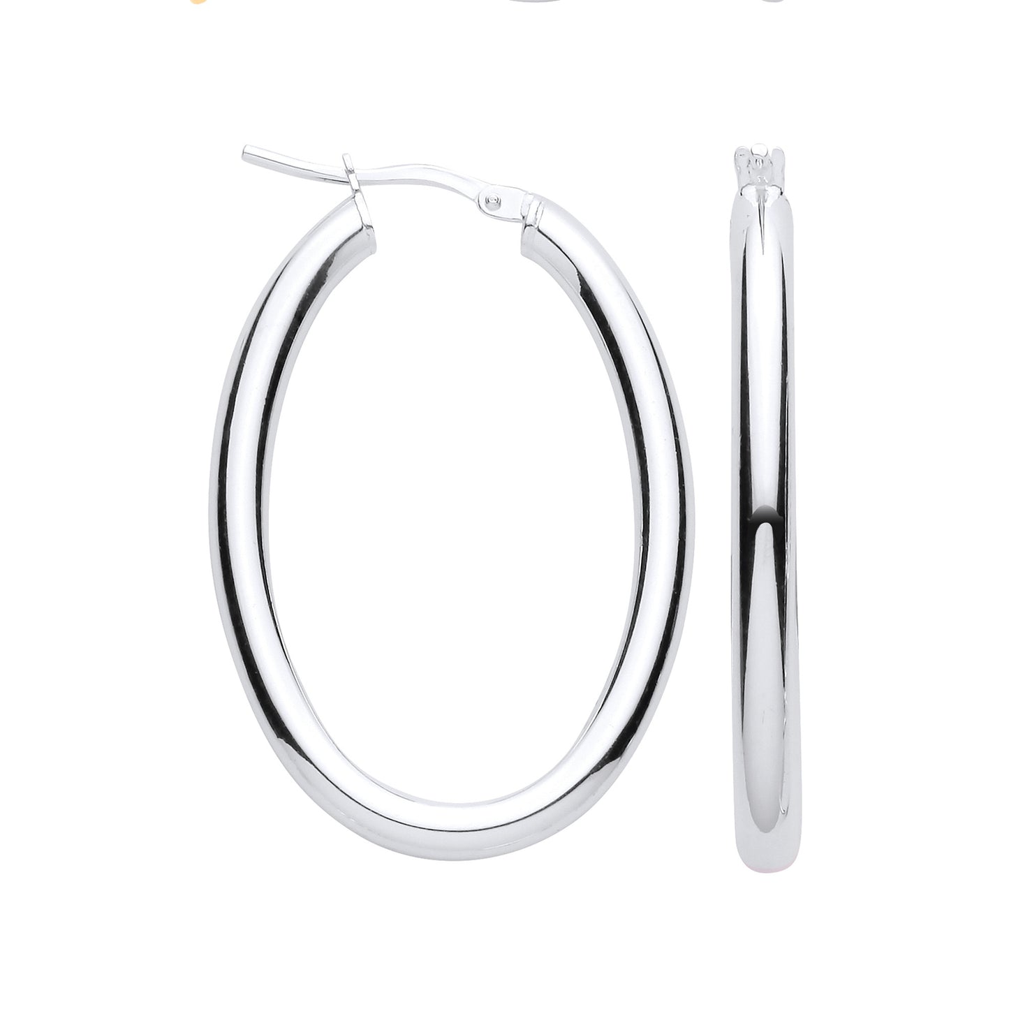 Silver Oval Tube Hoop Earrings