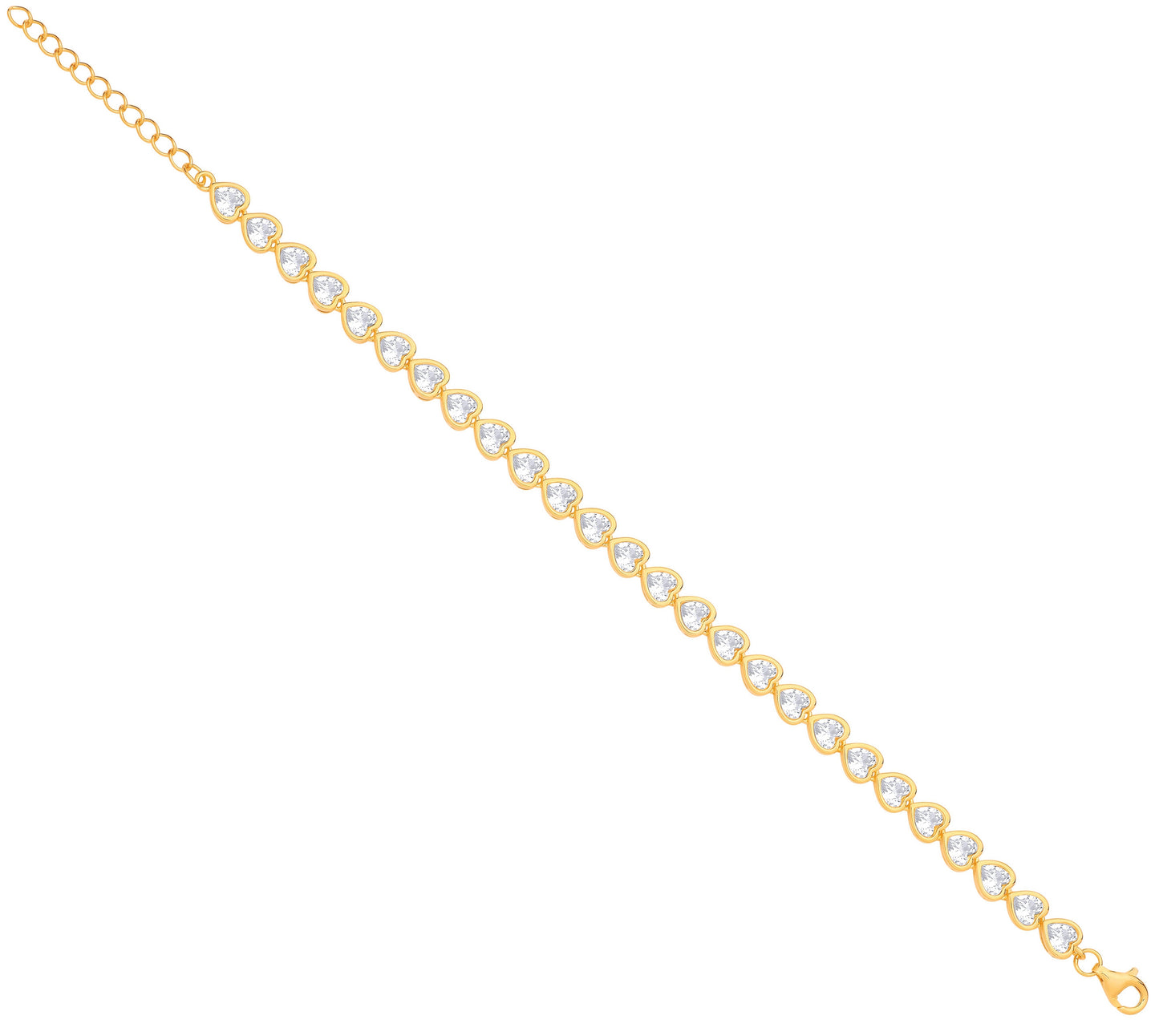 Silver YG Plated Heart CZ Rubover Tennis Bracelet