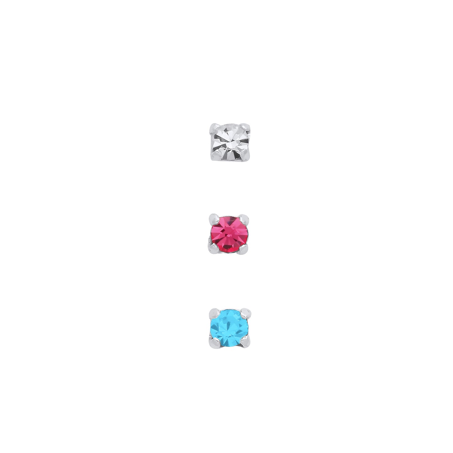 Silver 2mm Crystal Nose Studs (set of 3)