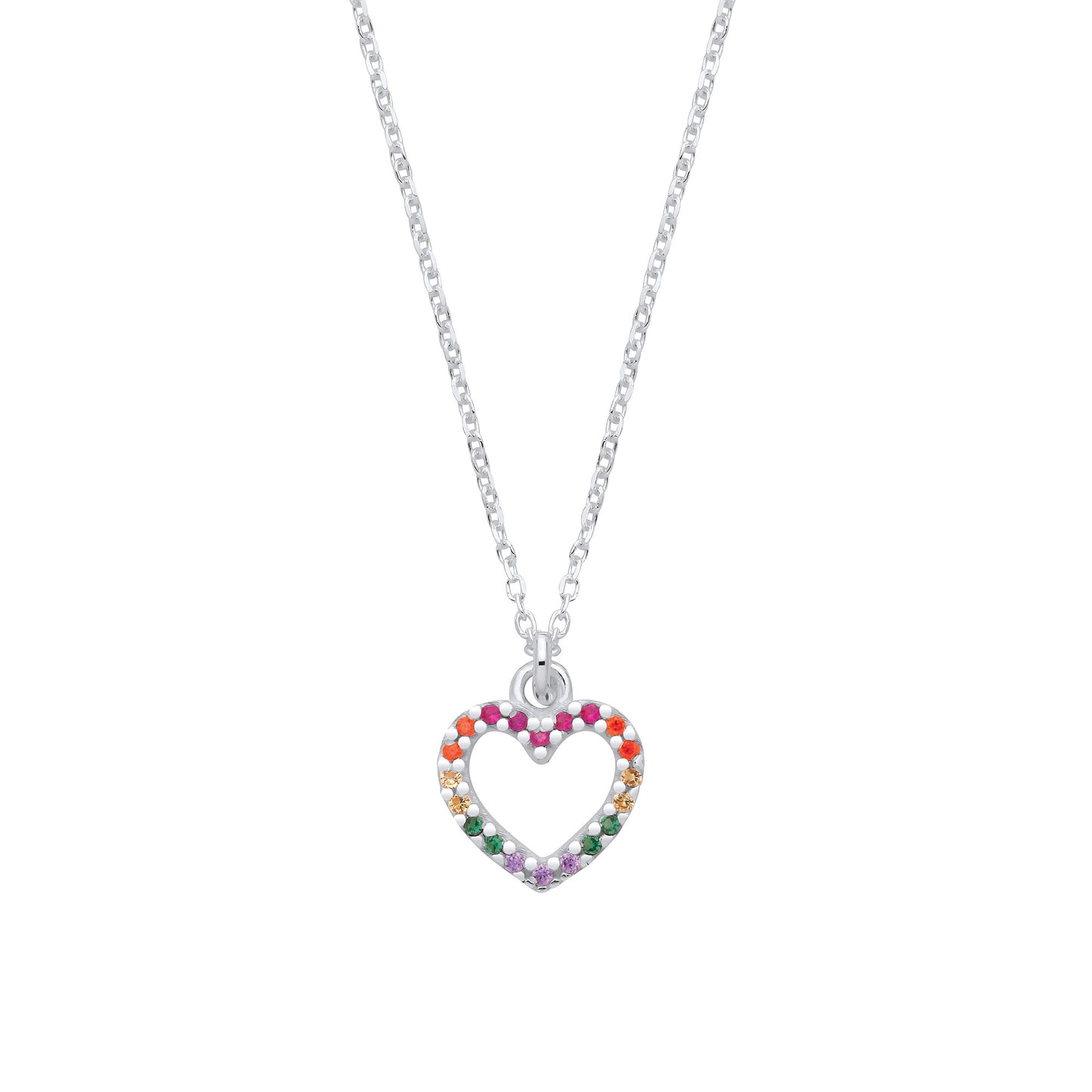 Silver Multi Colour CZ Heart Pendant Necklace
