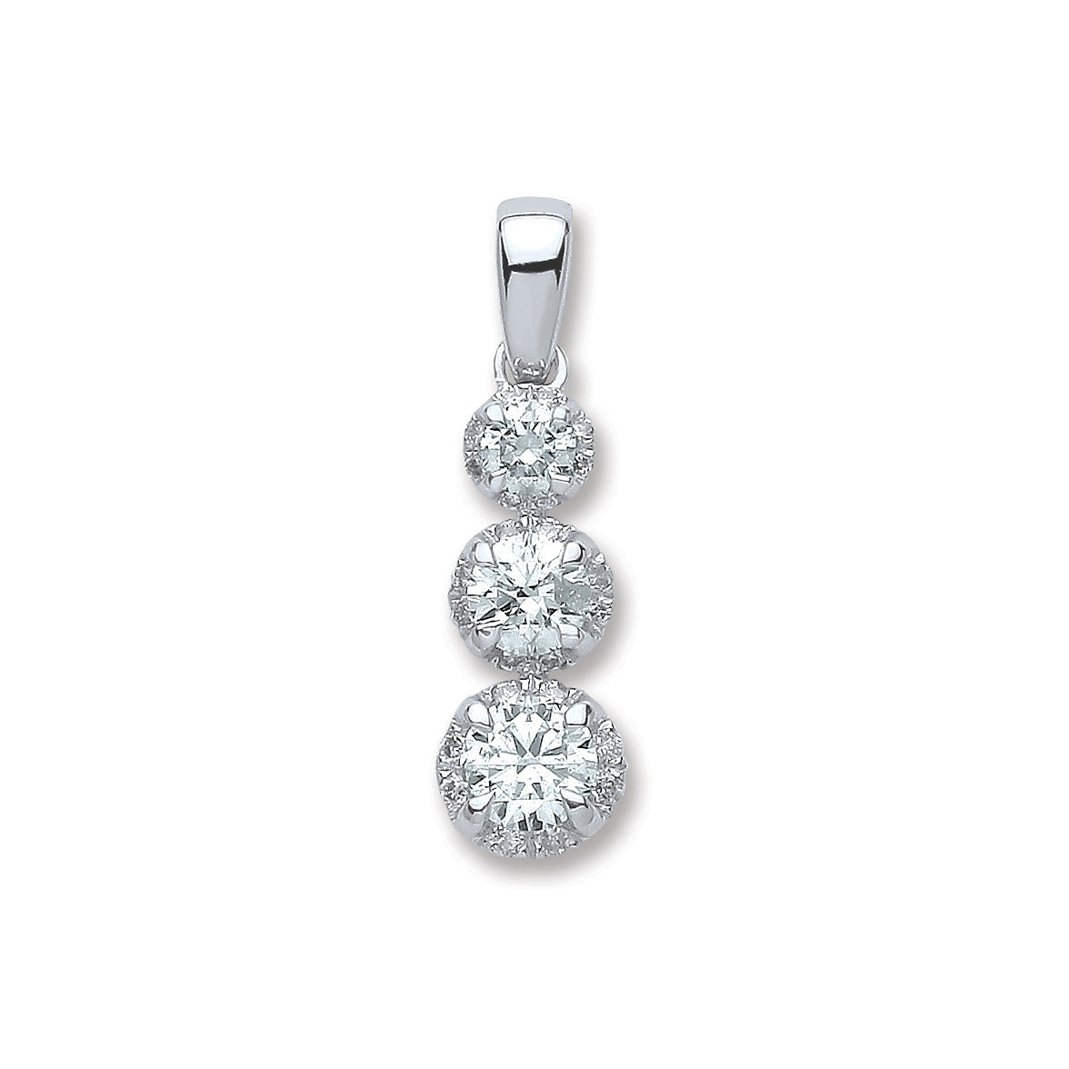 18ct White Gold 0.75ct Diamond Trilogy Pendant