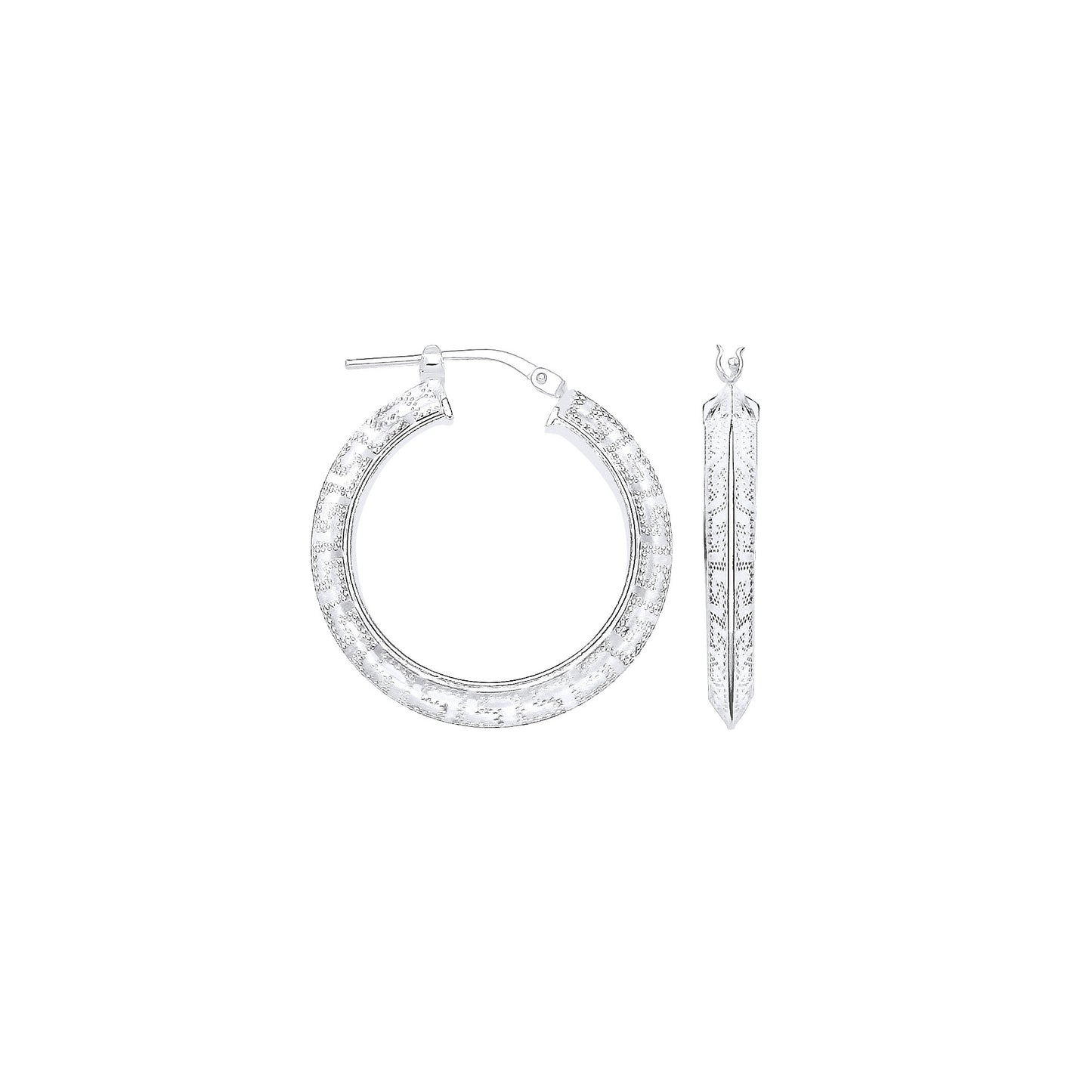 Silver Greek Key 20mm Hoop Earrings