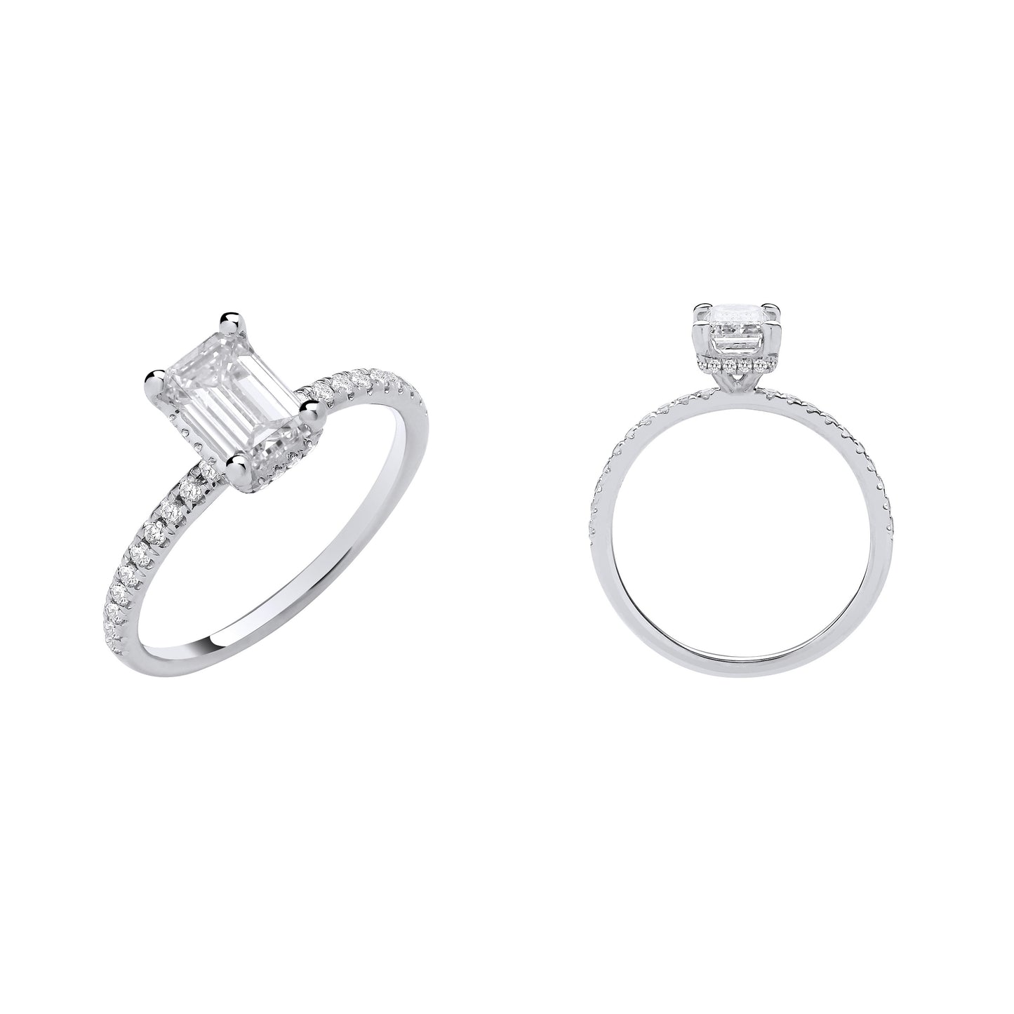18ct White Gold 1.23ctw Emerald Cut LAB GROWN Hidden Halo Diamond Ring IGI Certified