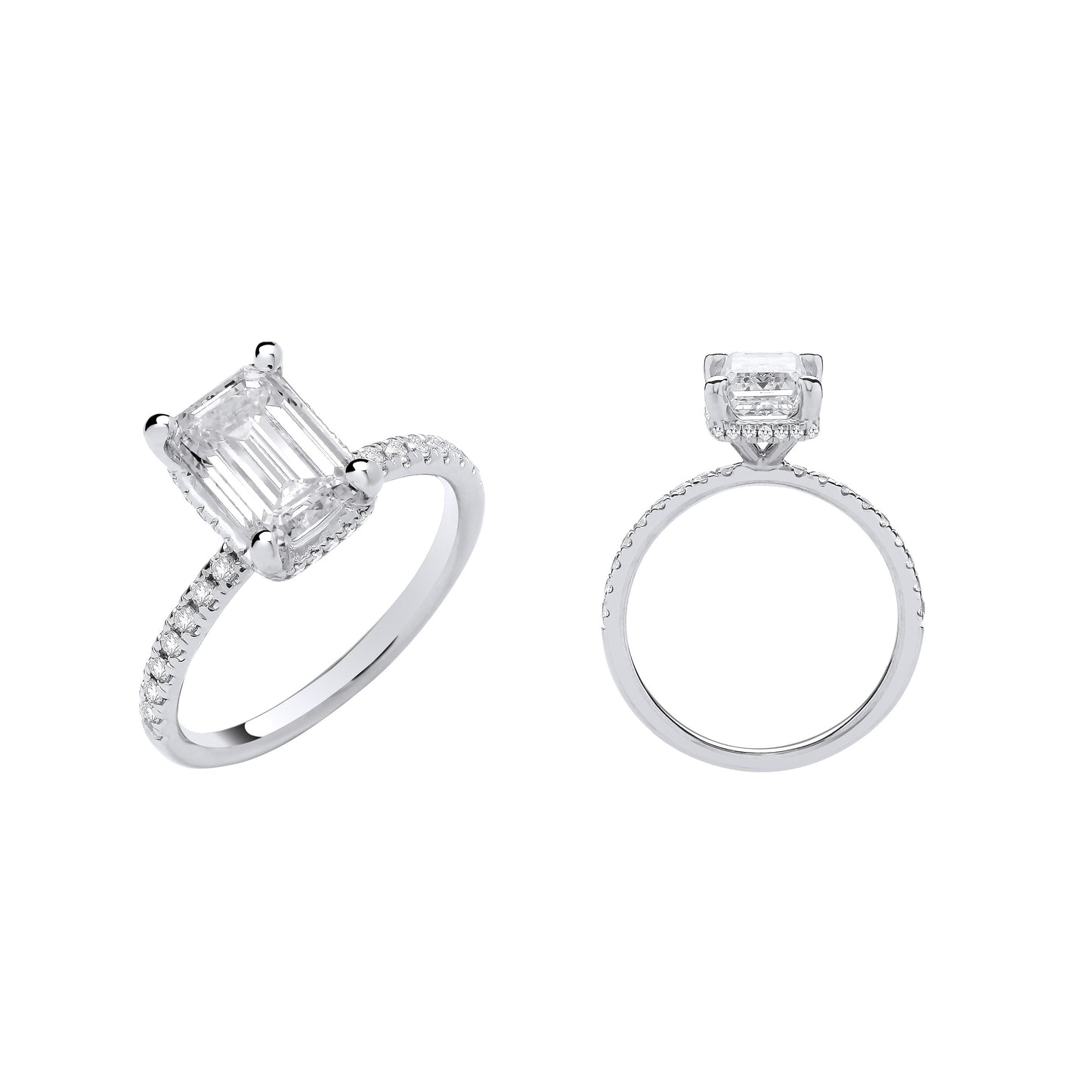 18ct White Gold 2.25ctw Emerald Cut LAB GROWN Hidden Halo Diamond Ring IGI Certified