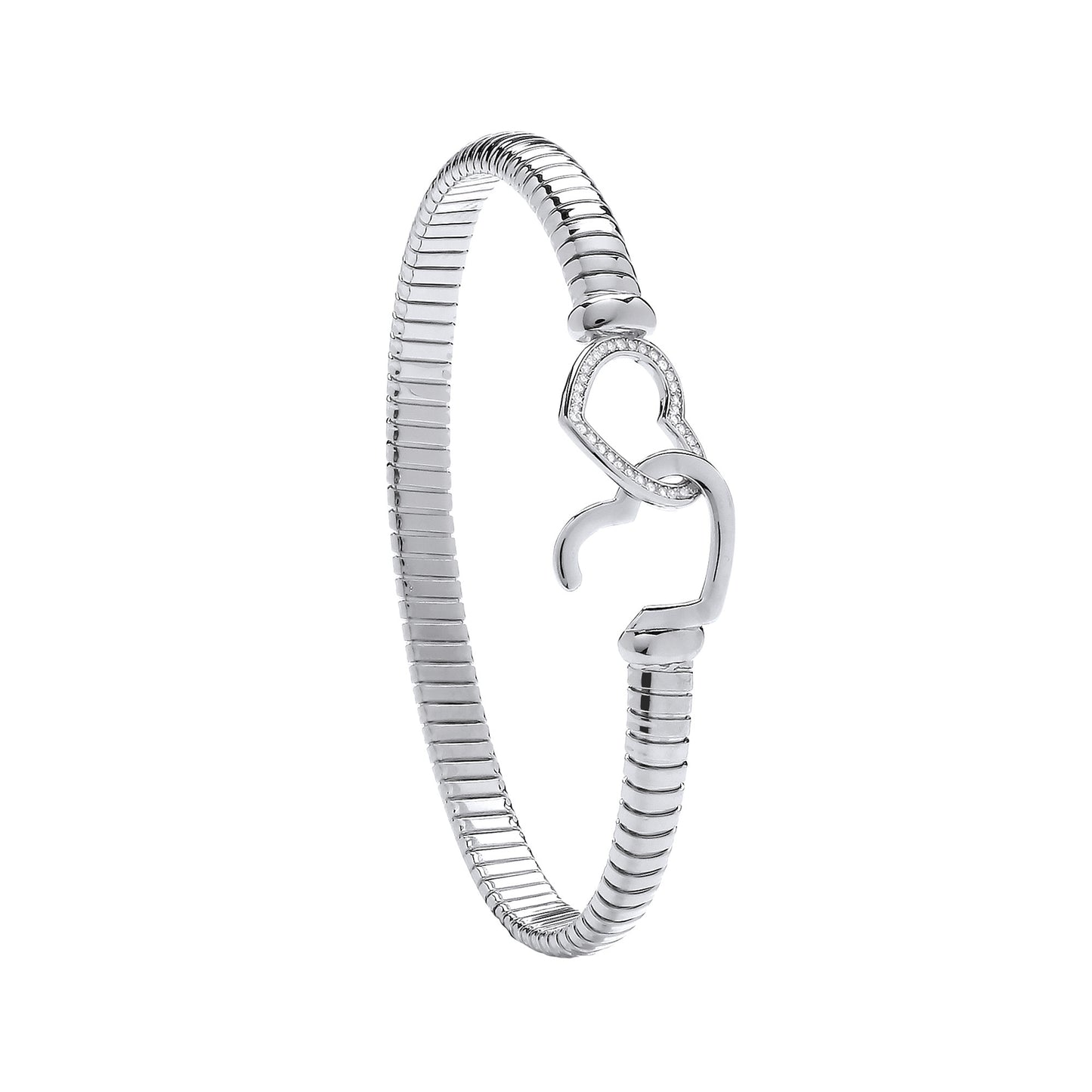 Silver Hearts Hook, Ribbed Ladies Bangle
