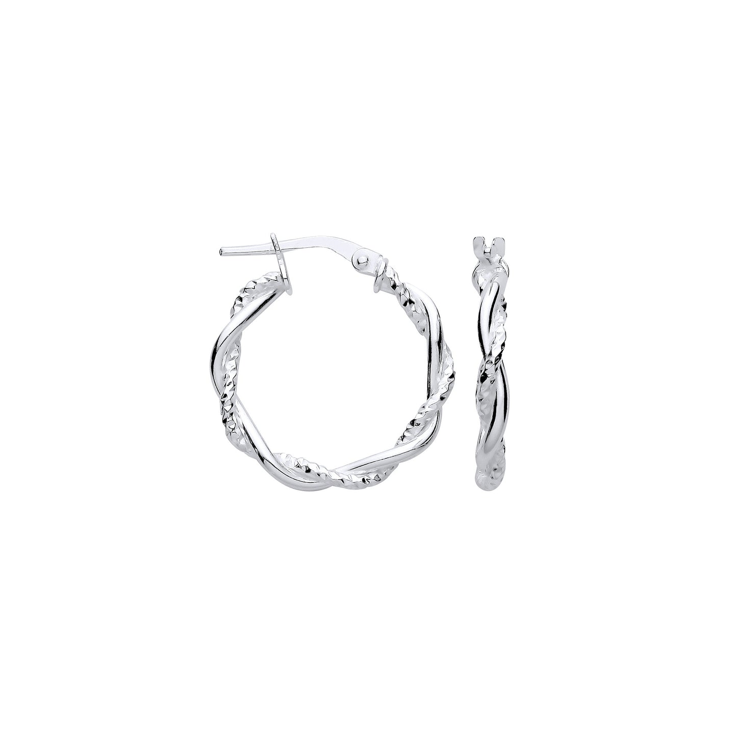 Silver D/C & Plain Twist Hoop Earrings