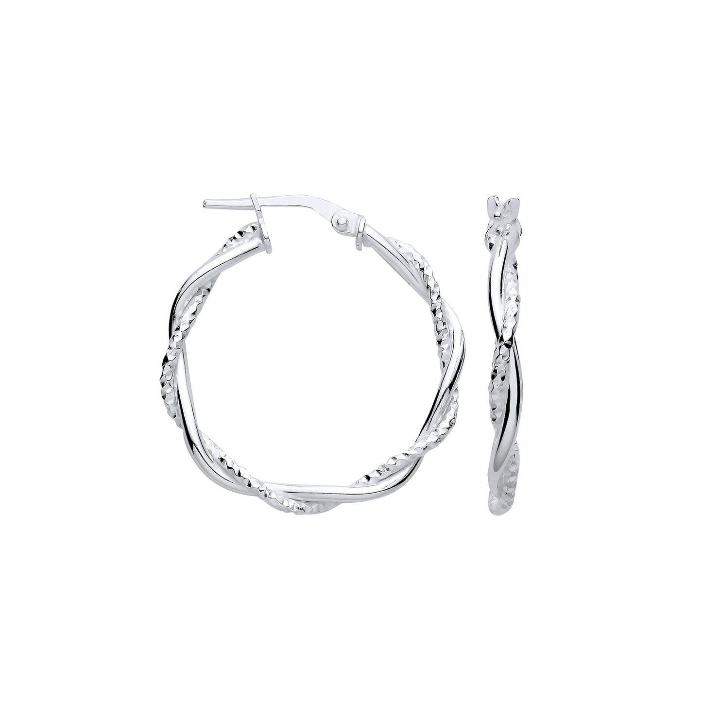 Silver D/C & Plain Twist Medium Hoop Earrings