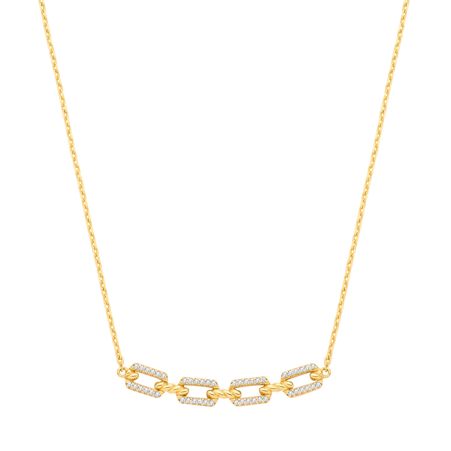 Silver 18ct YG Plated Necklace with CZ Paper Clip Pendant