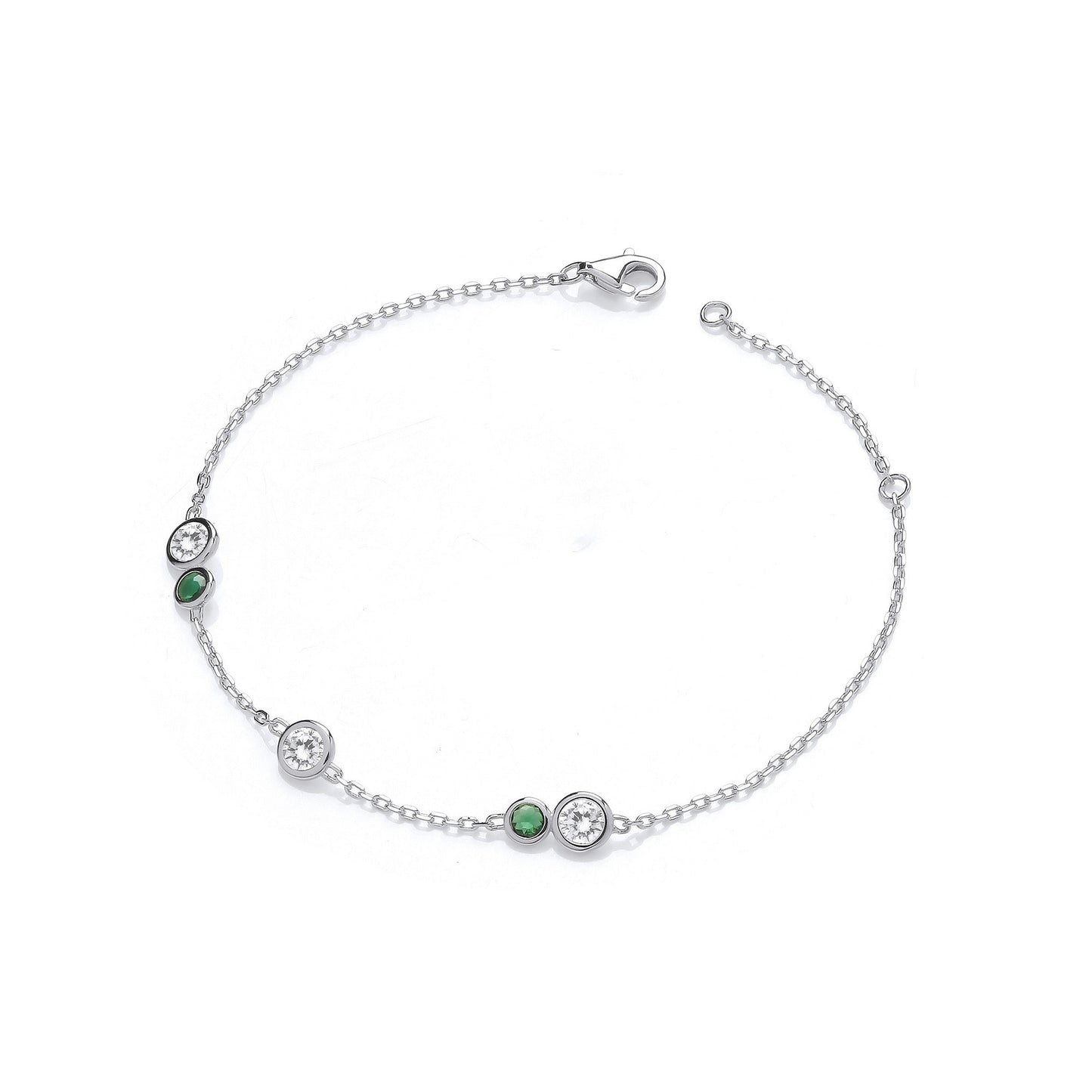 Silver Rubover Green & Clear Cz's Ladies Bracelet