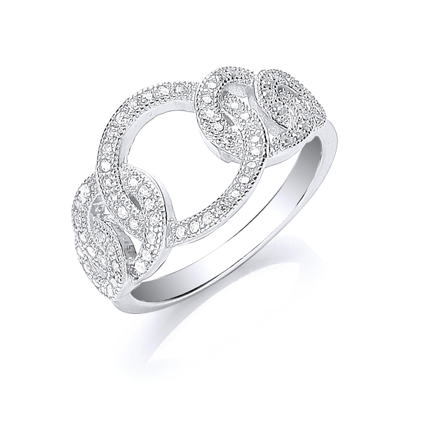 Silver Interlink Cz Ring